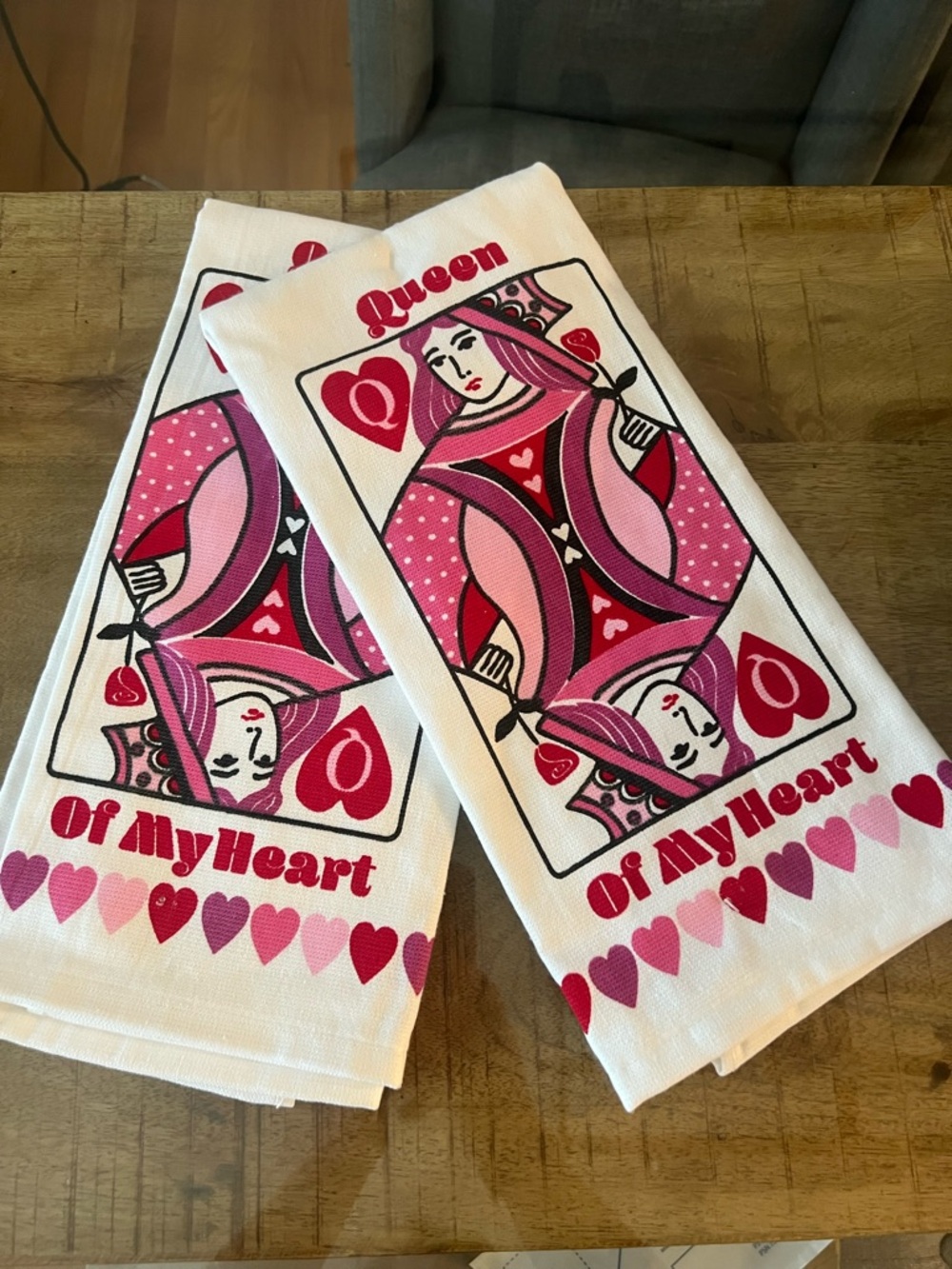 Queen of My Heart Pink Playing Card Kitchen Towels - Set of 2